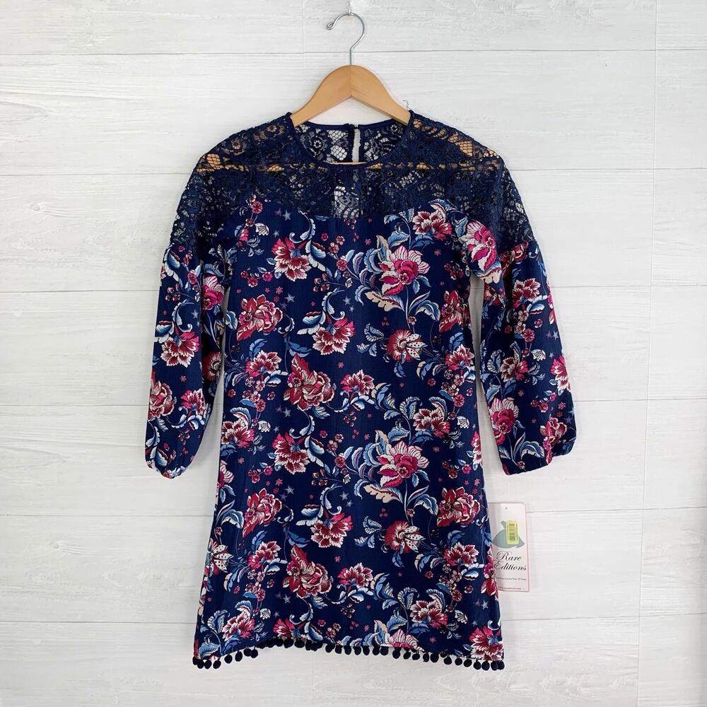 NWT Rare Editions - Navy blue floral lace top shift dress, sz 14